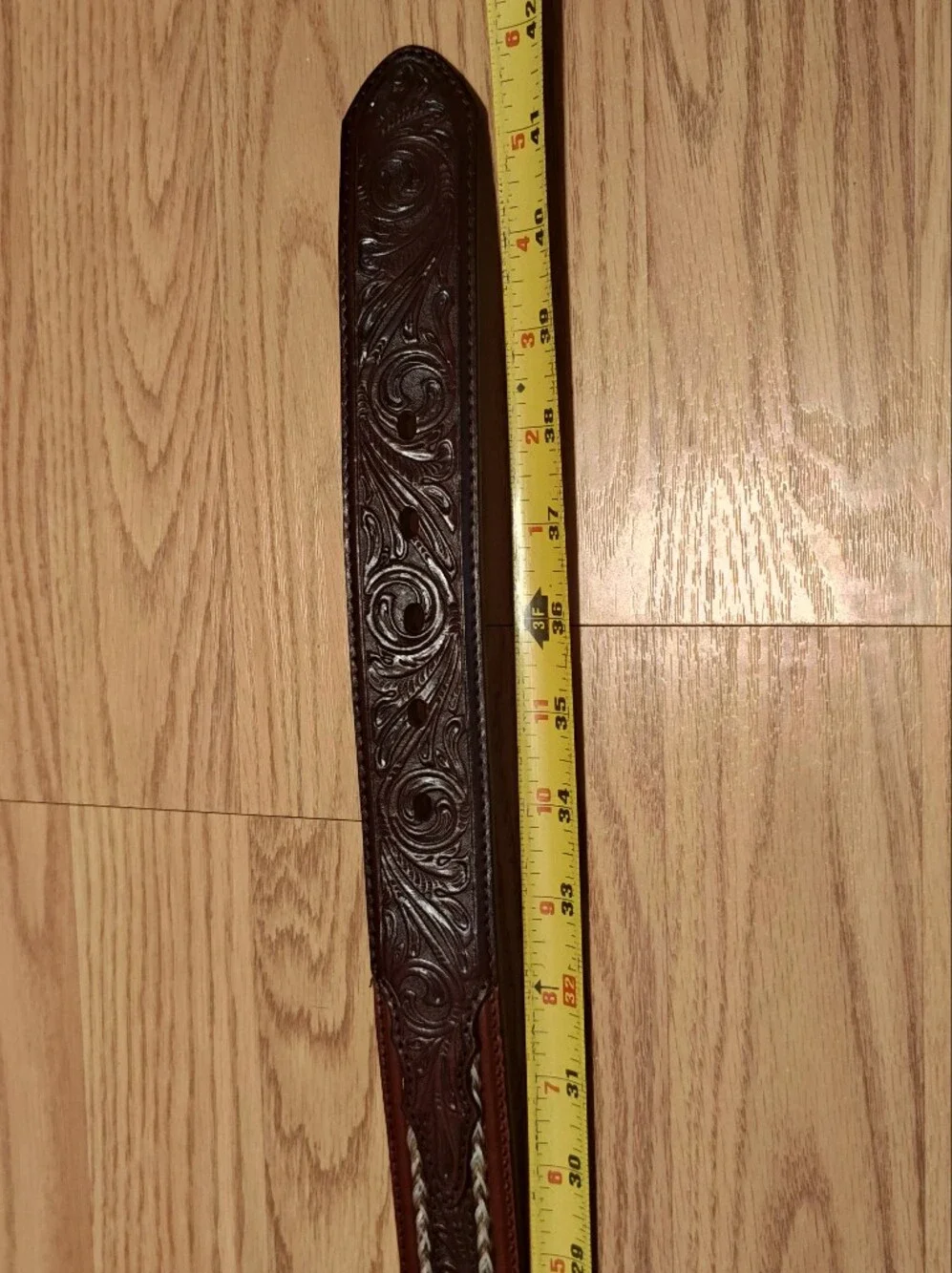 Justin Men's Western Tooled Brown Leather & Braided Horsehair Belt - Size 36